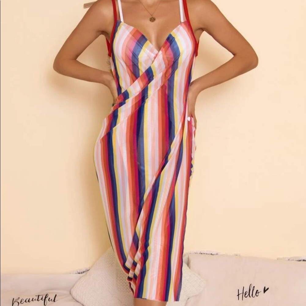 Colorful Stripe Wrap Cover Up NWT